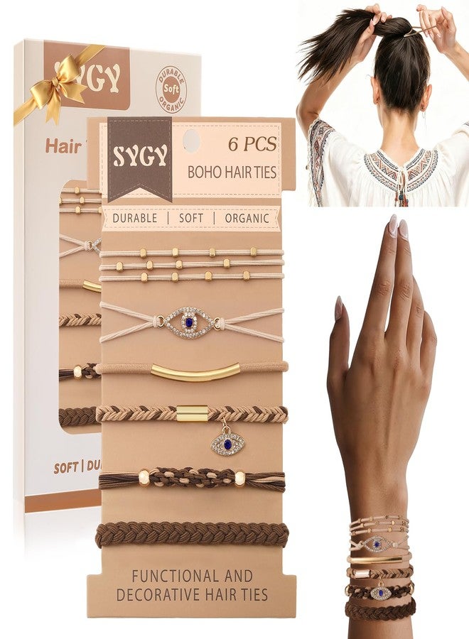 SYGY 6 PCS Hair Ties Bracelets for Women, Boho Hair Ties for Thick & Thin Hair, Elastic Hair Bands That Double as Stylish Jewelry, Dual-Use Stretch Bracelets, Hand-braided Ponytail Holders, Evil Eye Theme - Image 1